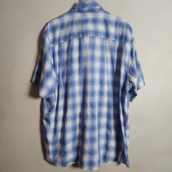 Dixxon Shirt Mens 3XL Blue White Plaid Paddle Out Bamboo Blend Short Sleeve - Picture 8 of 10